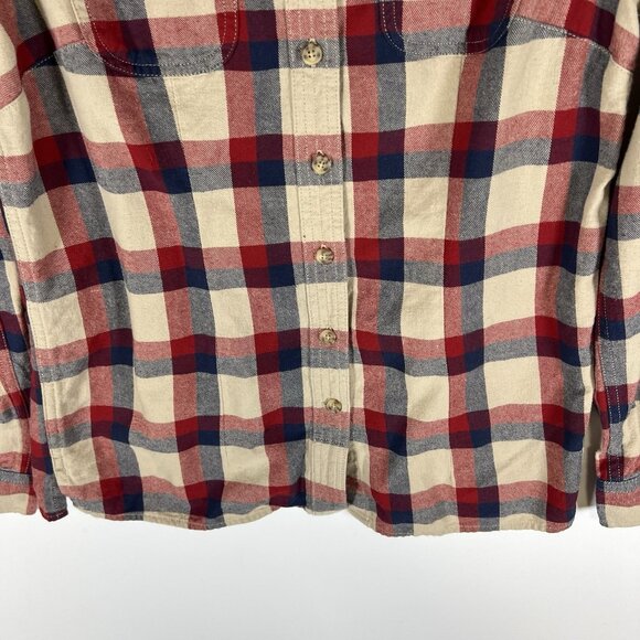 Duluth Trading Co Womens Size XS Red Cream Blue Cotton Plaid Button Down - Picture 3 of 8